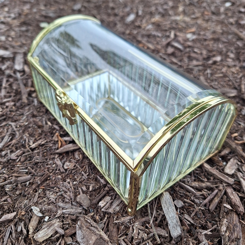 Glass Display Box Gold Metal Jewelry Box Holder Casket Stained Glass Case - Picture 4 of 17
